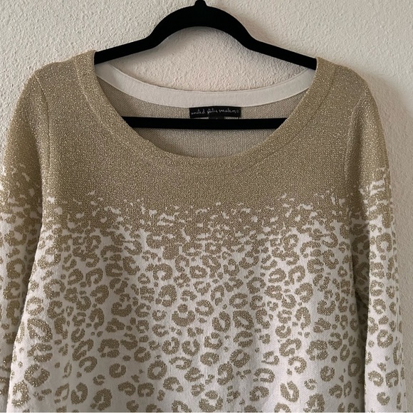 United Stares Sweaters Cheetah Print Cream Gold Women Size Large - Picture 2 of 11